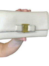 Salvatore Ferragamo Ivory Leather Wallet with Bow Detail