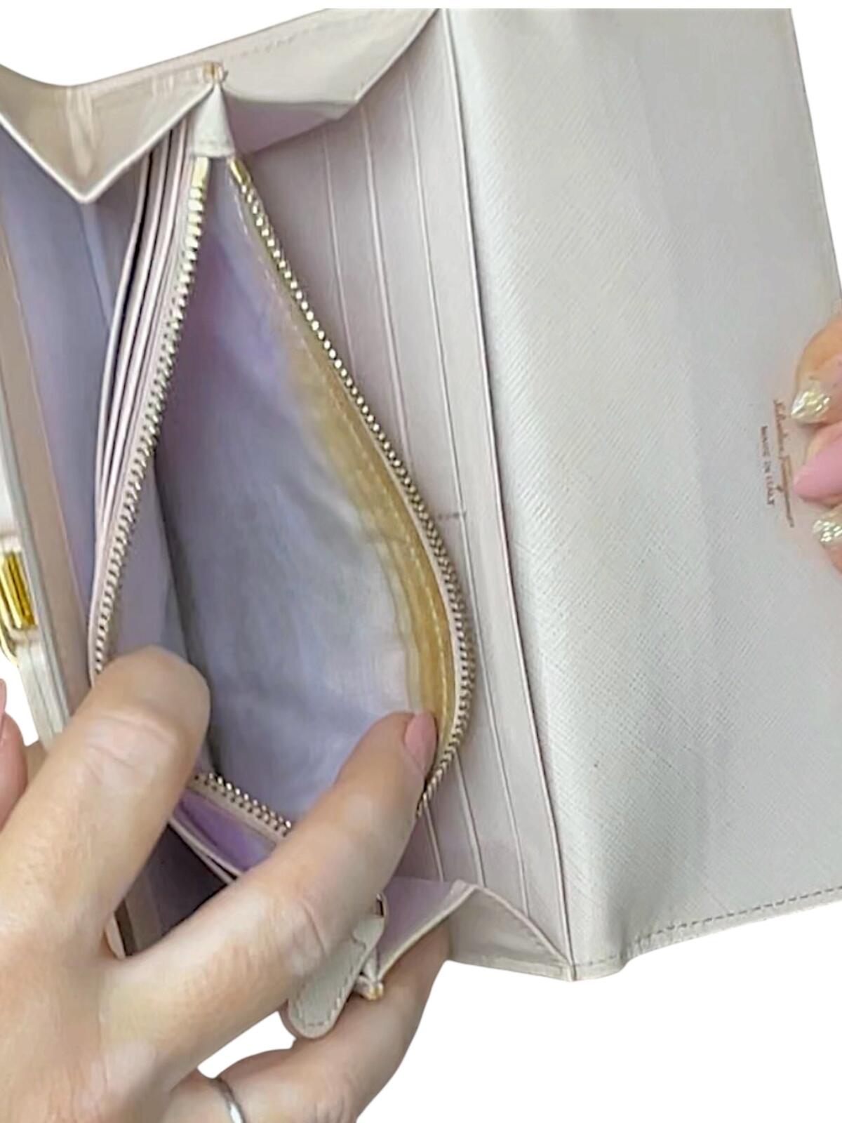 Salvatore Ferragamo Ivory Leather Wallet with Bow Detail
