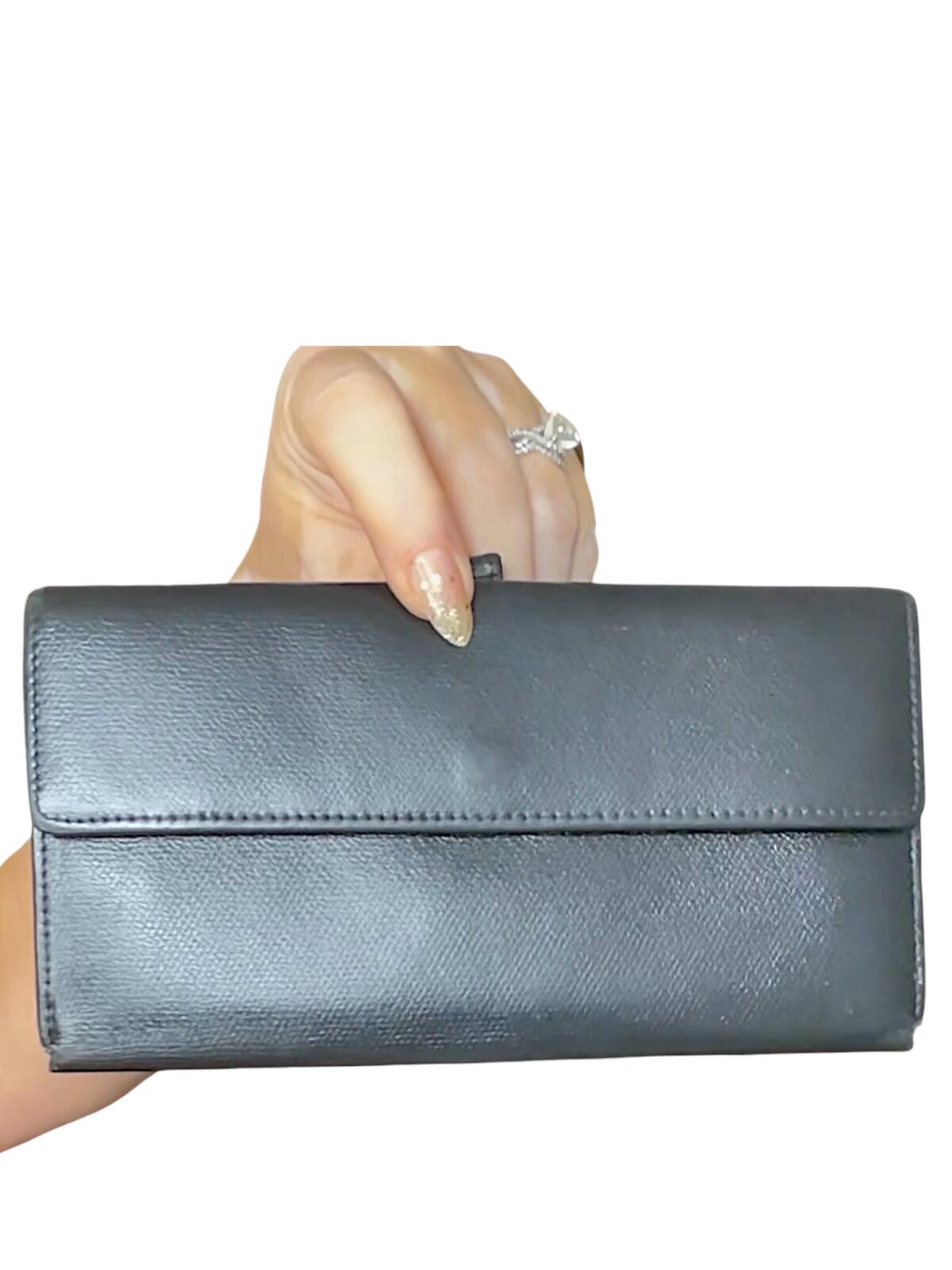 Chanel Black Leather Wallet with CC Logo Snap Closure