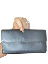 Chanel Black Leather Wallet with CC Logo Snap Closure