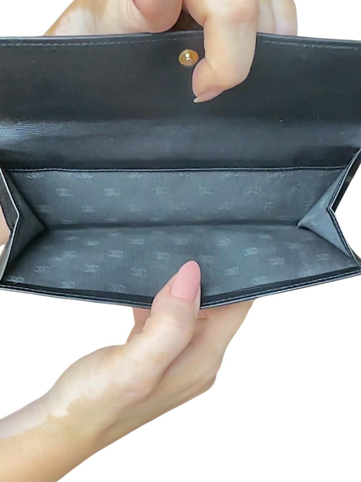 Chanel Black Leather Wallet with CC Logo Snap Closure