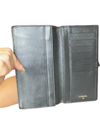 Chanel Black Leather Wallet with CC Logo Snap Closure
