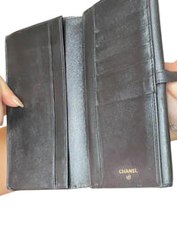 Chanel Black Leather Wallet with CC Logo Snap Closure