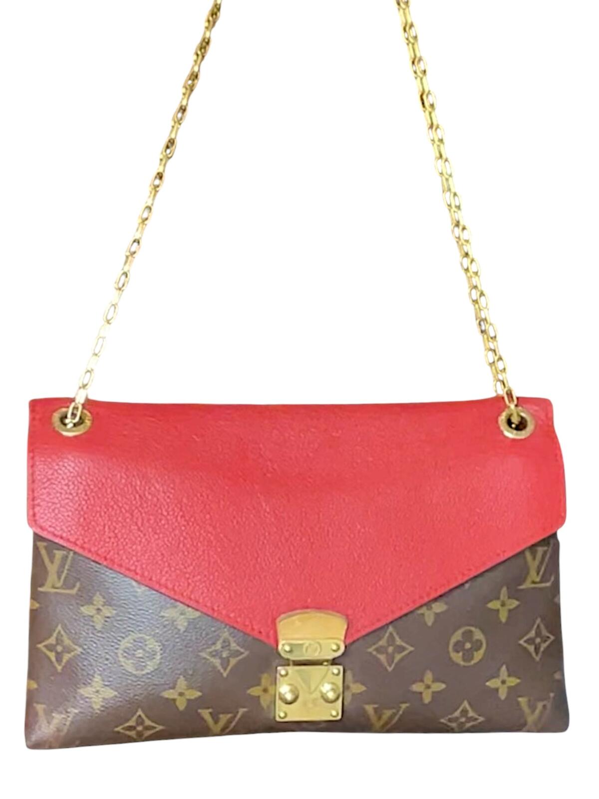 Louis Vuitton Red and Brown Monogram Shoulder Bag with Gold Chain
