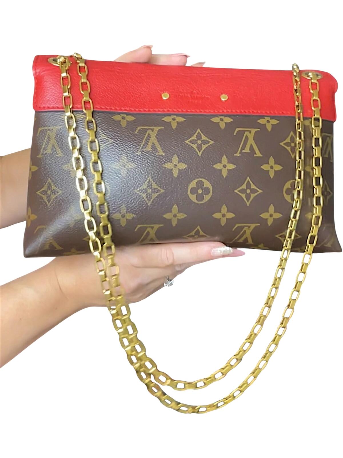 Louis Vuitton Red and Brown Monogram Shoulder Bag with Gold Chain