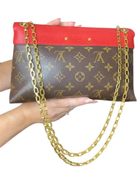 Louis Vuitton Red and Brown Monogram Shoulder Bag with Gold Chain
