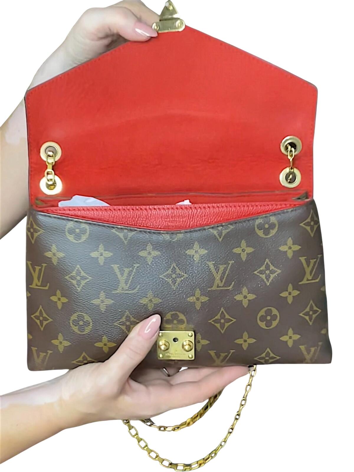 Louis Vuitton Red and Brown Monogram Shoulder Bag with Gold Chain