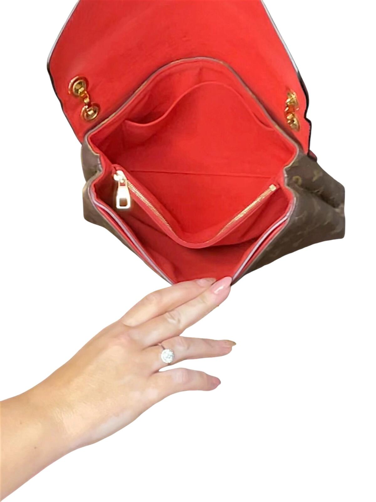 Louis Vuitton Red and Brown Monogram Shoulder Bag with Gold Chain
