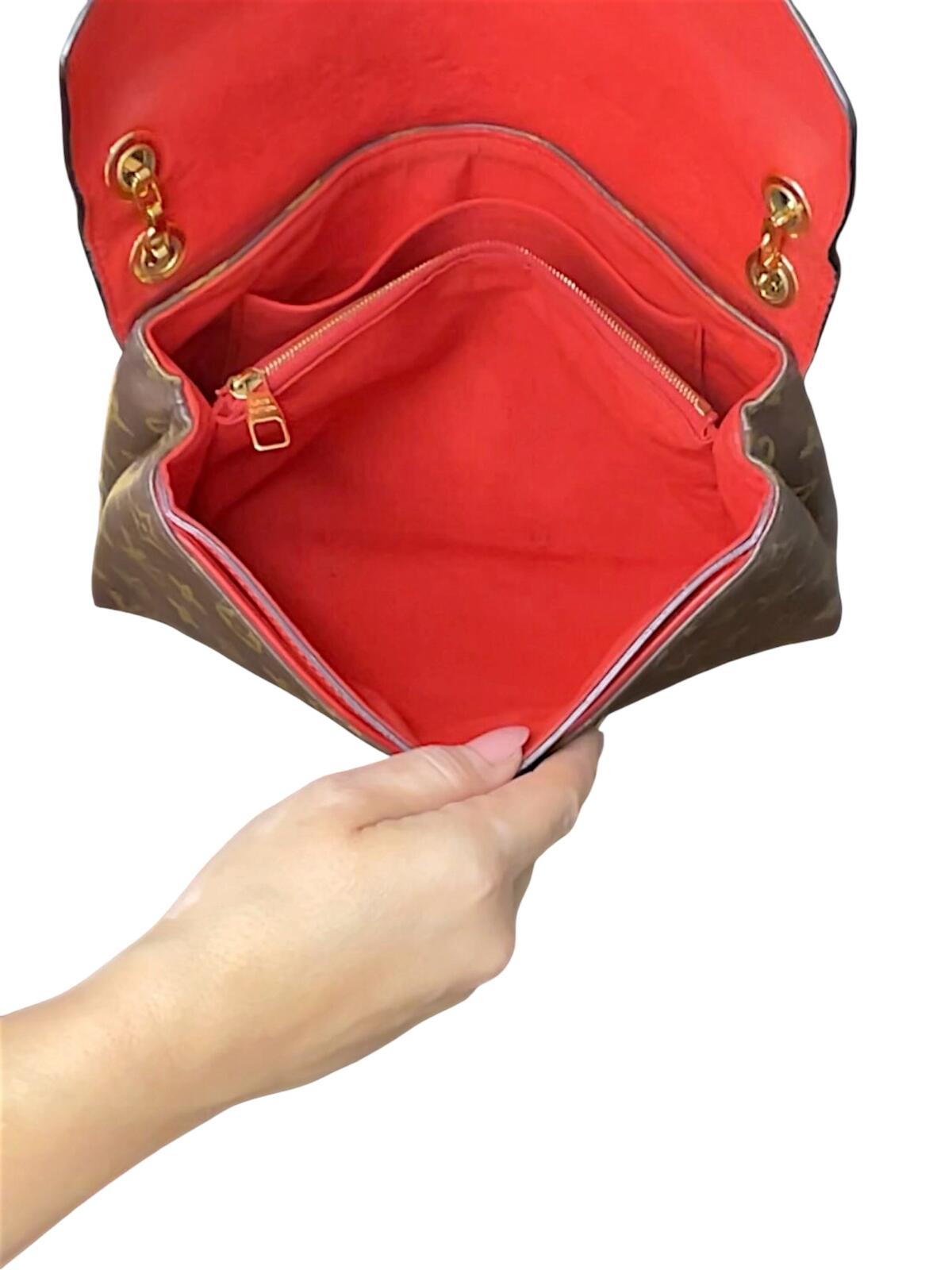 Louis Vuitton Red and Brown Monogram Shoulder Bag with Gold Chain