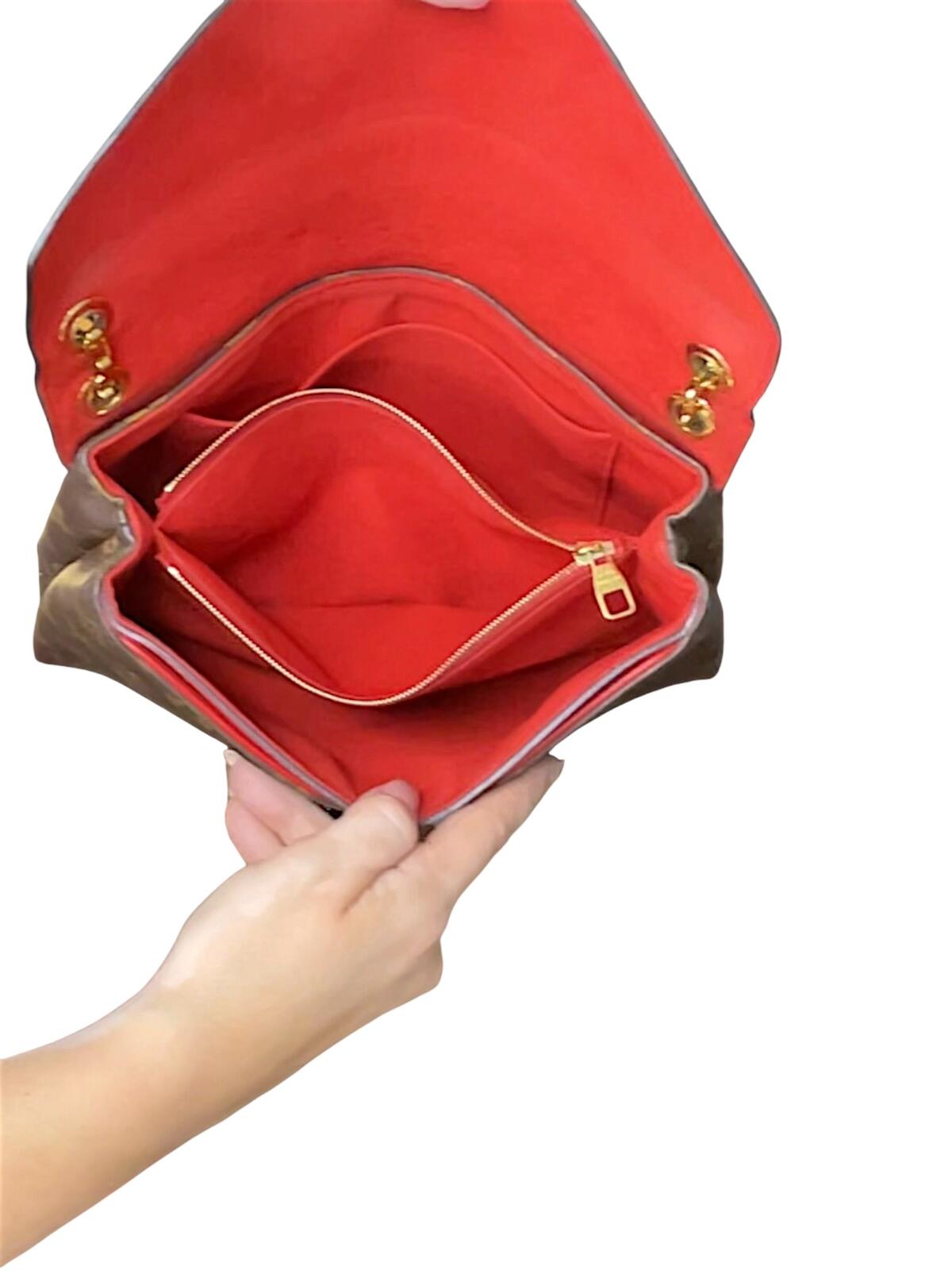 Louis Vuitton Red and Brown Monogram Shoulder Bag with Gold Chain
