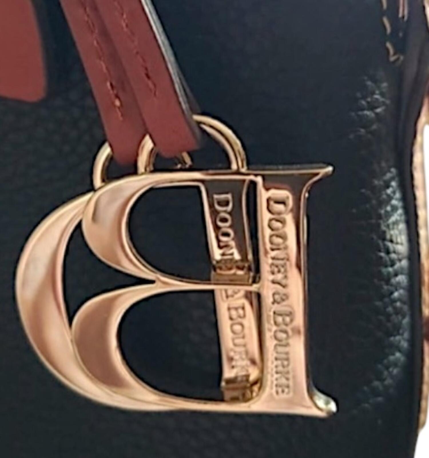 Dooney & Bourke Pebble Leather Dome Satchel Black Brown Trim NWT