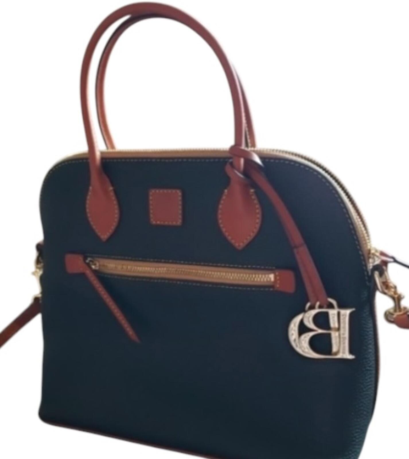 Dooney & Bourke Pebble Leather Dome Satchel Black Brown Trim NWT