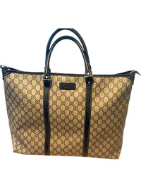 Gucci Beige GG Canvas Tote Bag with Dark Brown Leather Trim