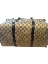 Gucci Beige GG Canvas Tote Bag with Dark Brown Leather Trim