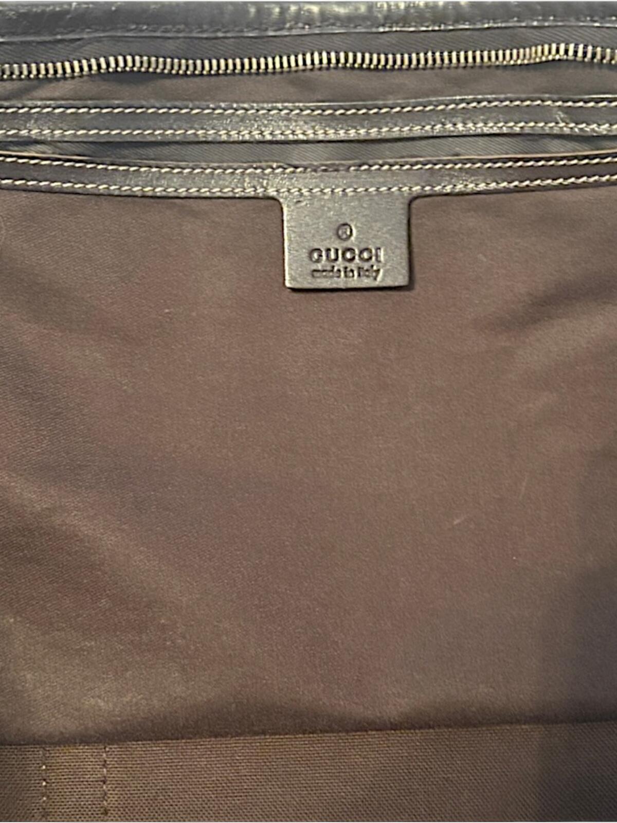 Gucci Beige GG Canvas Tote Bag with Dark Brown Leather Trim
