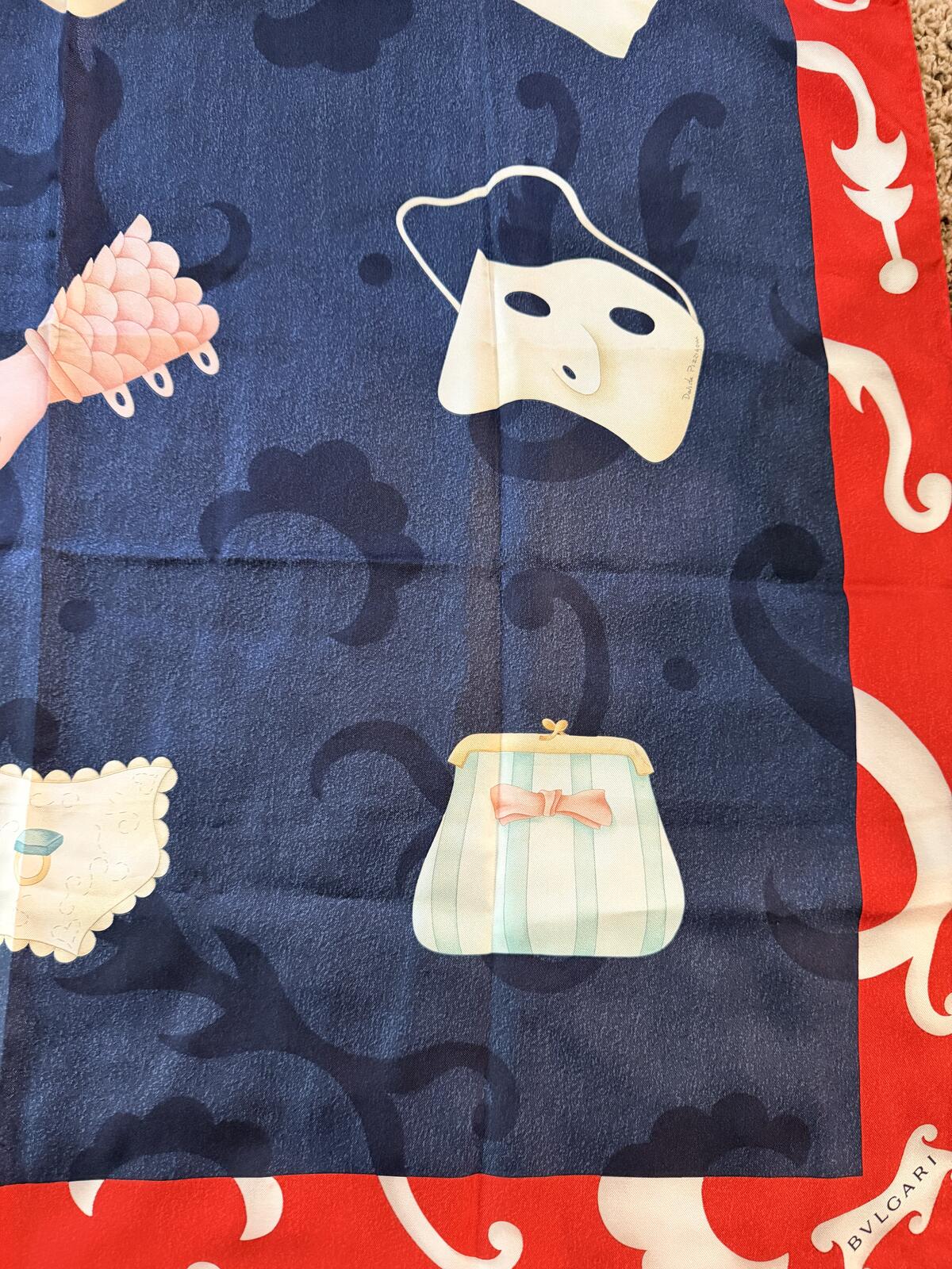 Bvlgari Silk Scarf with Vintage Accessories Print