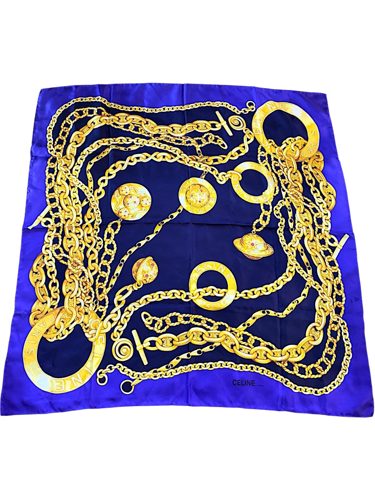 Celine Purple and Gold Chain Print Silk Scarf