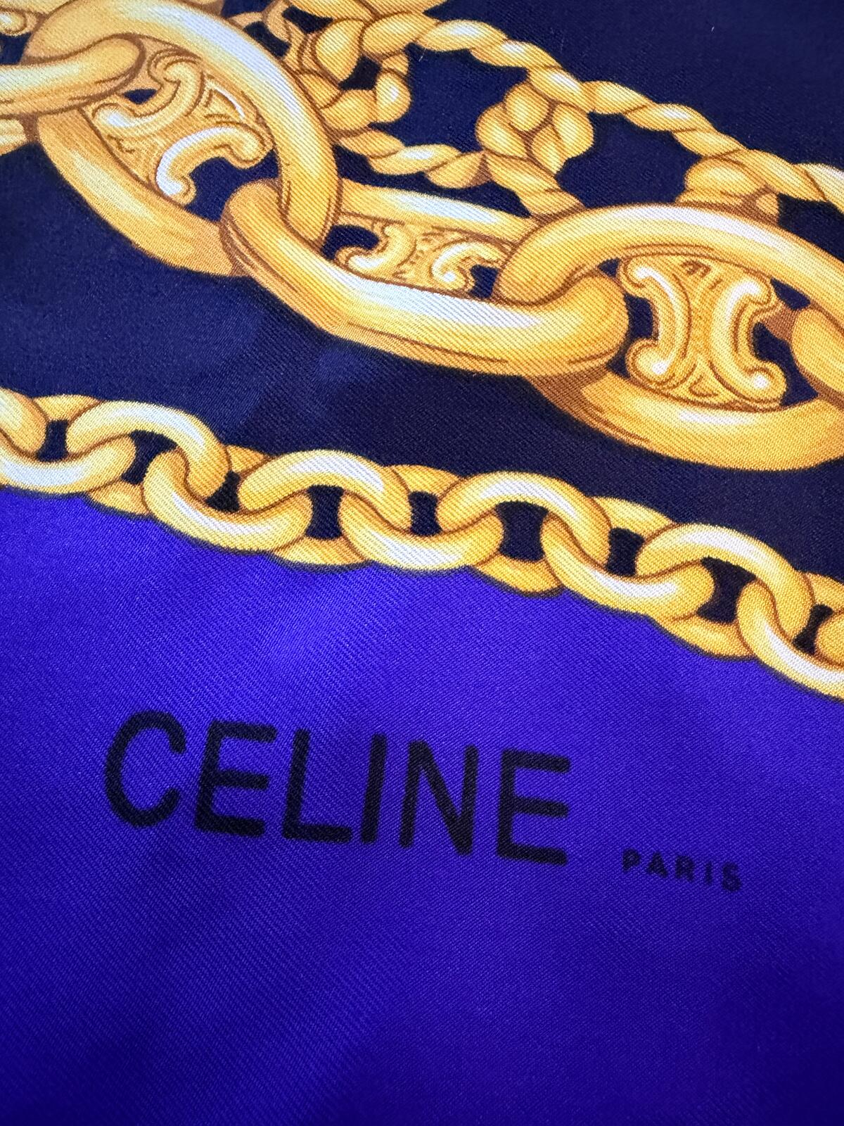 Celine Purple and Gold Chain Print Silk Scarf