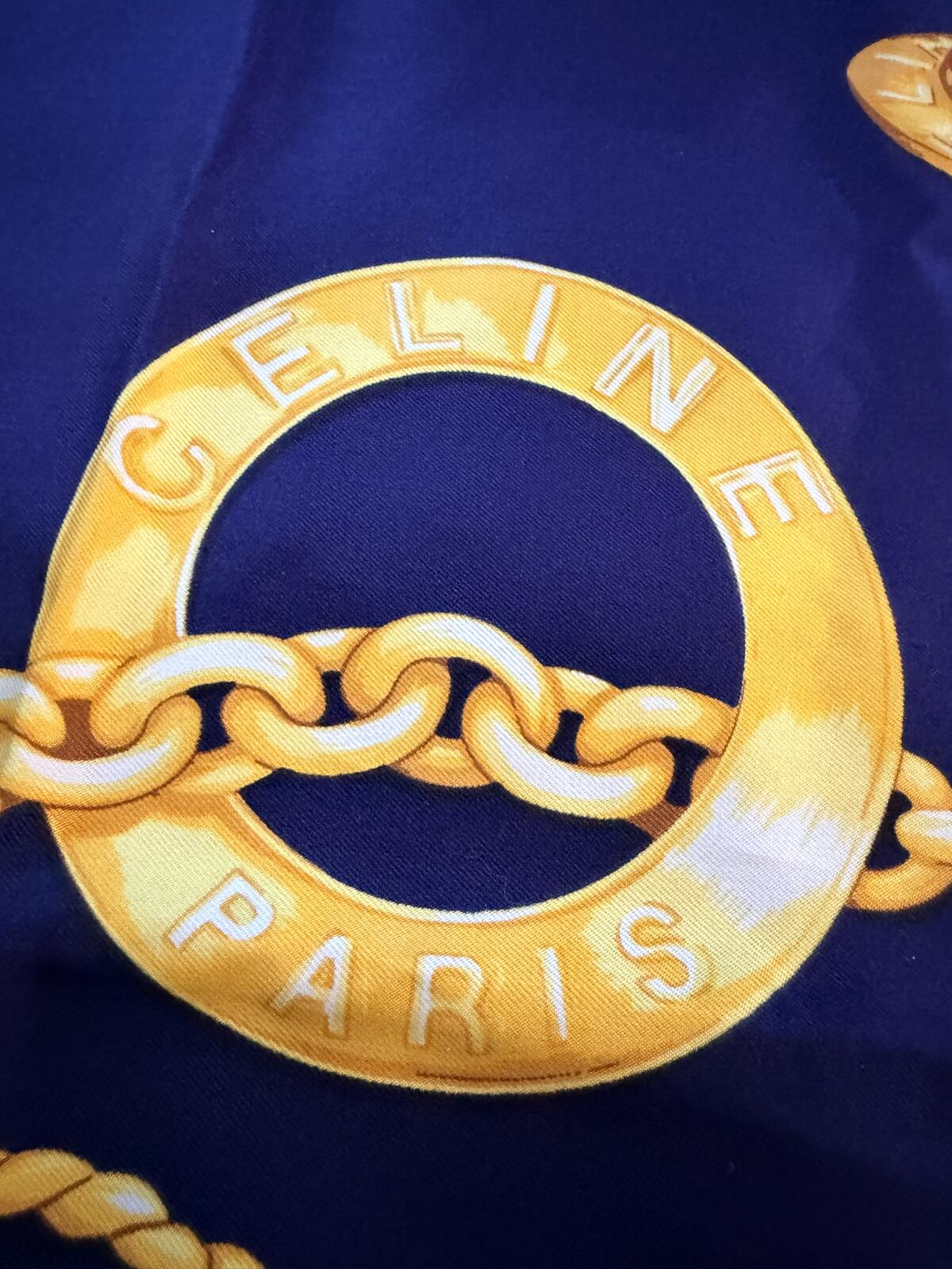 Celine Purple and Gold Chain Print Silk Scarf