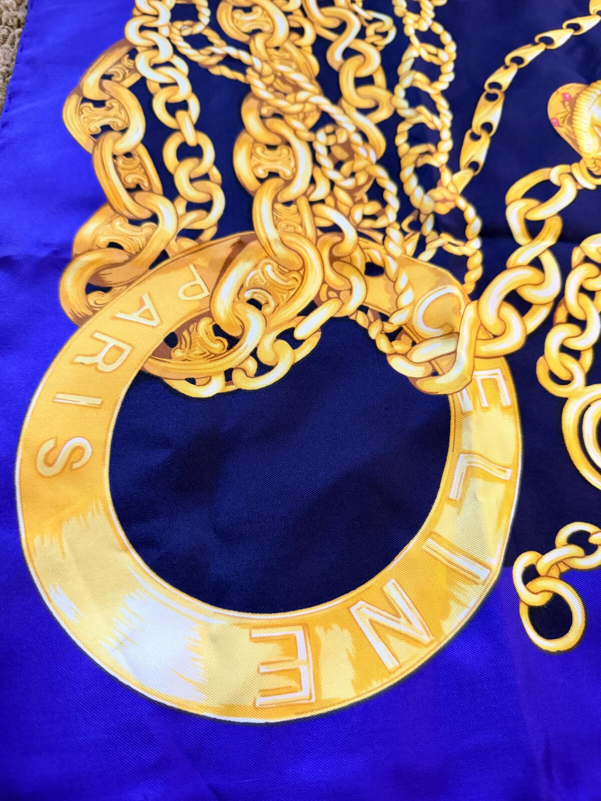 Celine Purple and Gold Chain Print Silk Scarf