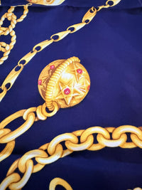 Celine Purple and Gold Chain Print Silk Scarf