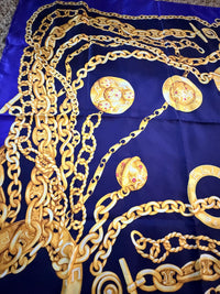 Celine Purple and Gold Chain Print Silk Scarf