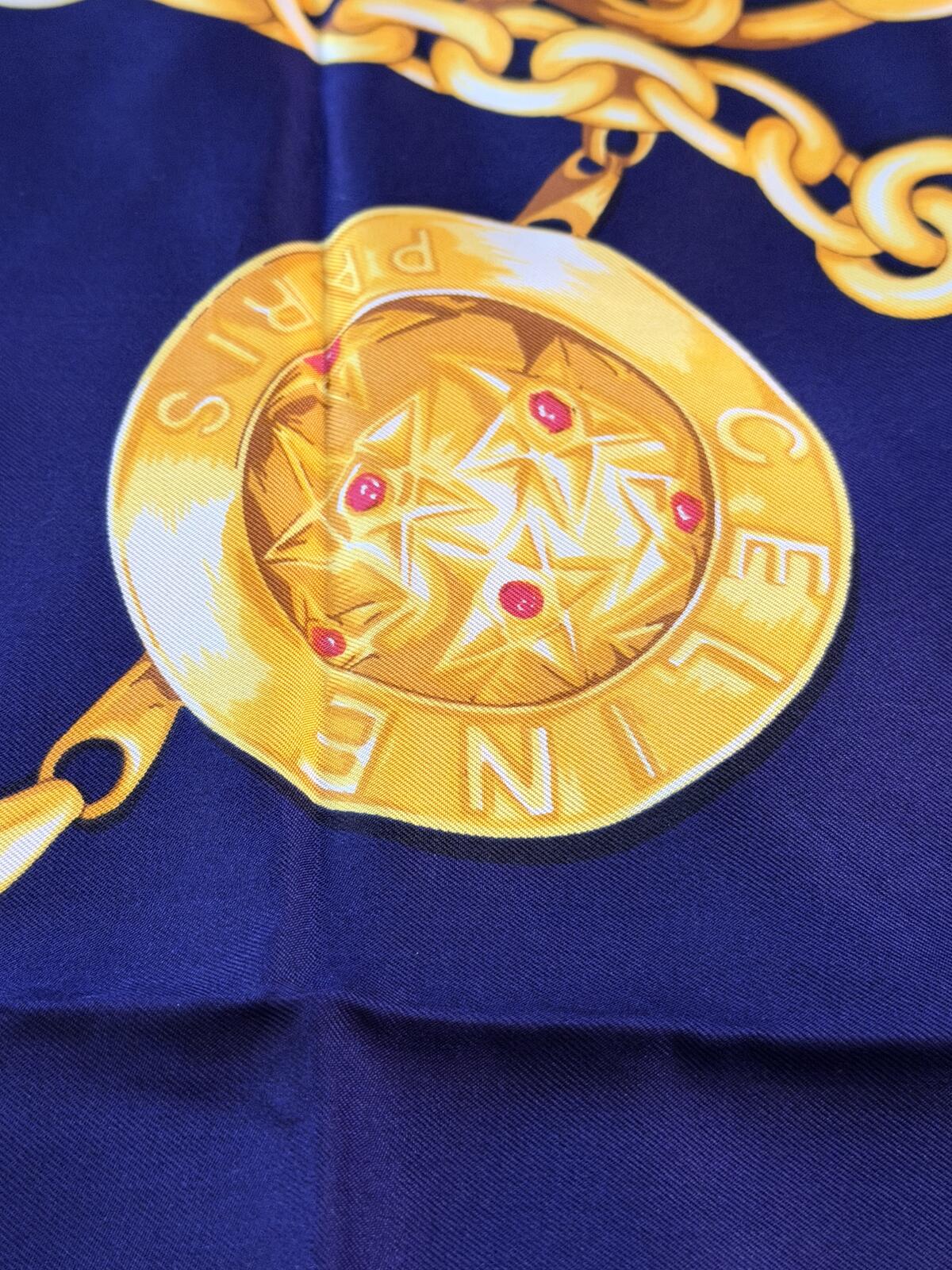 Celine Purple and Gold Chain Print Silk Scarf