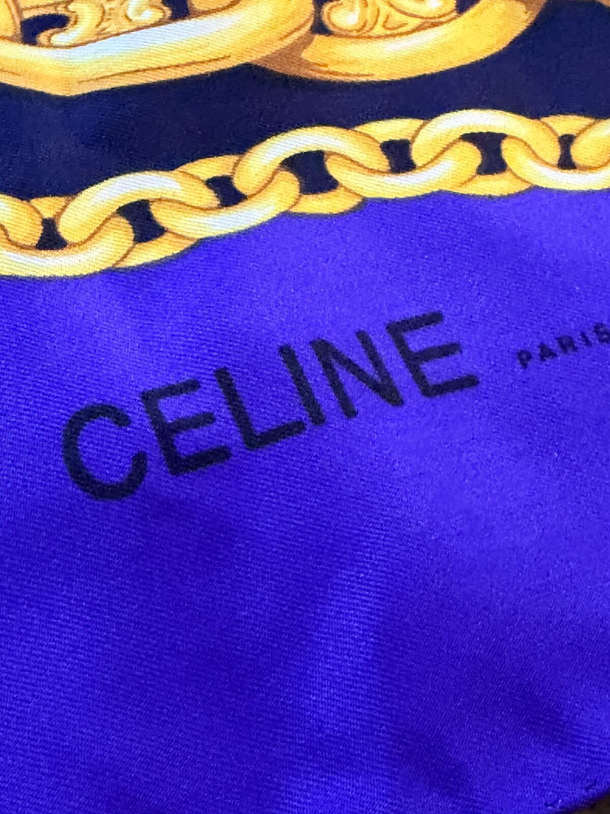 Celine Purple and Gold Chain Print Silk Scarf