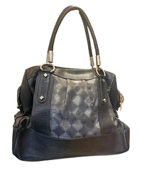 MCM Black Leather and Logo Patterned Handbag