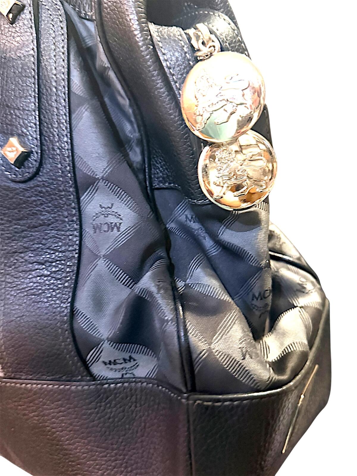 MCM Black Leather and Logo Patterned Handbag