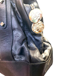 MCM Black Leather and Logo Patterned Handbag