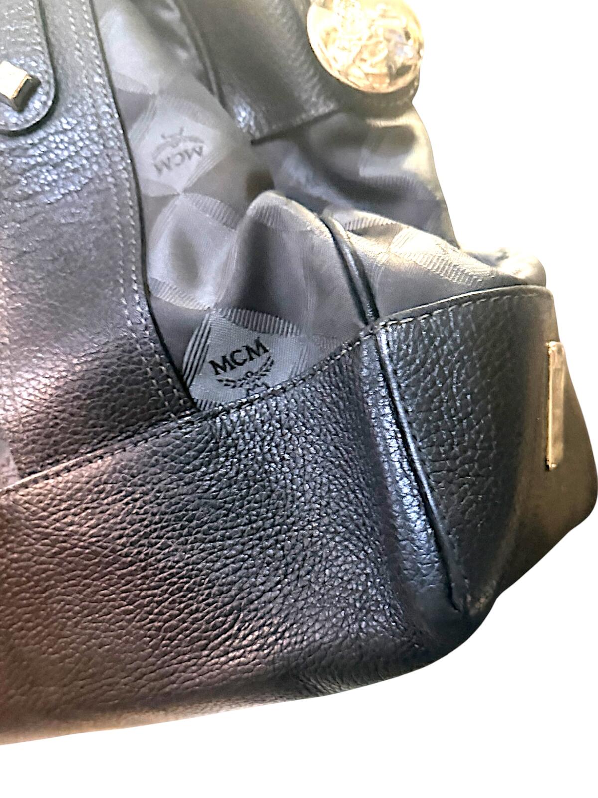 MCM Black Leather and Logo Patterned Handbag