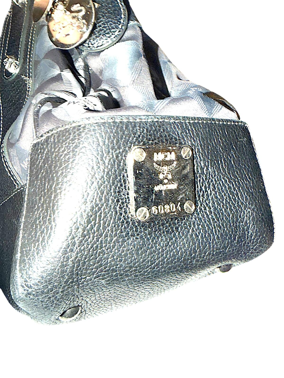 MCM Black Leather and Logo Patterned Handbag