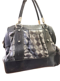 MCM Black Leather and Logo Patterned Handbag