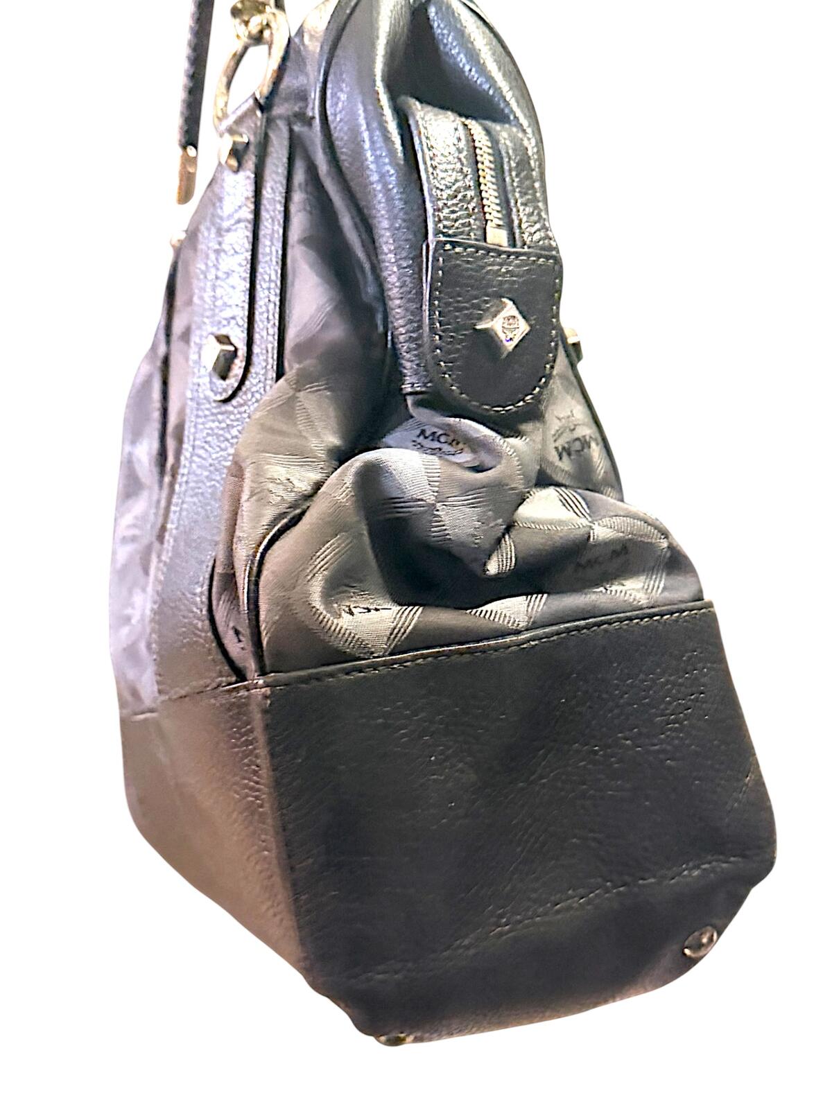 MCM Black Leather and Logo Patterned Handbag