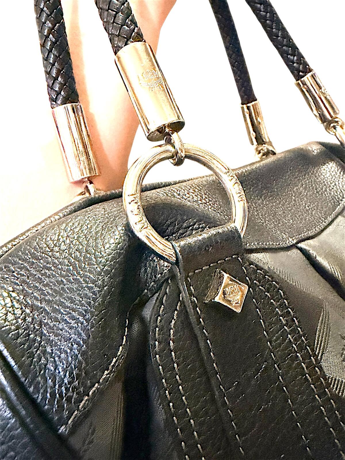MCM Black Leather and Logo Patterned Handbag