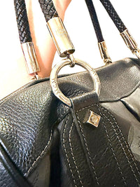 MCM Black Leather and Logo Patterned Handbag