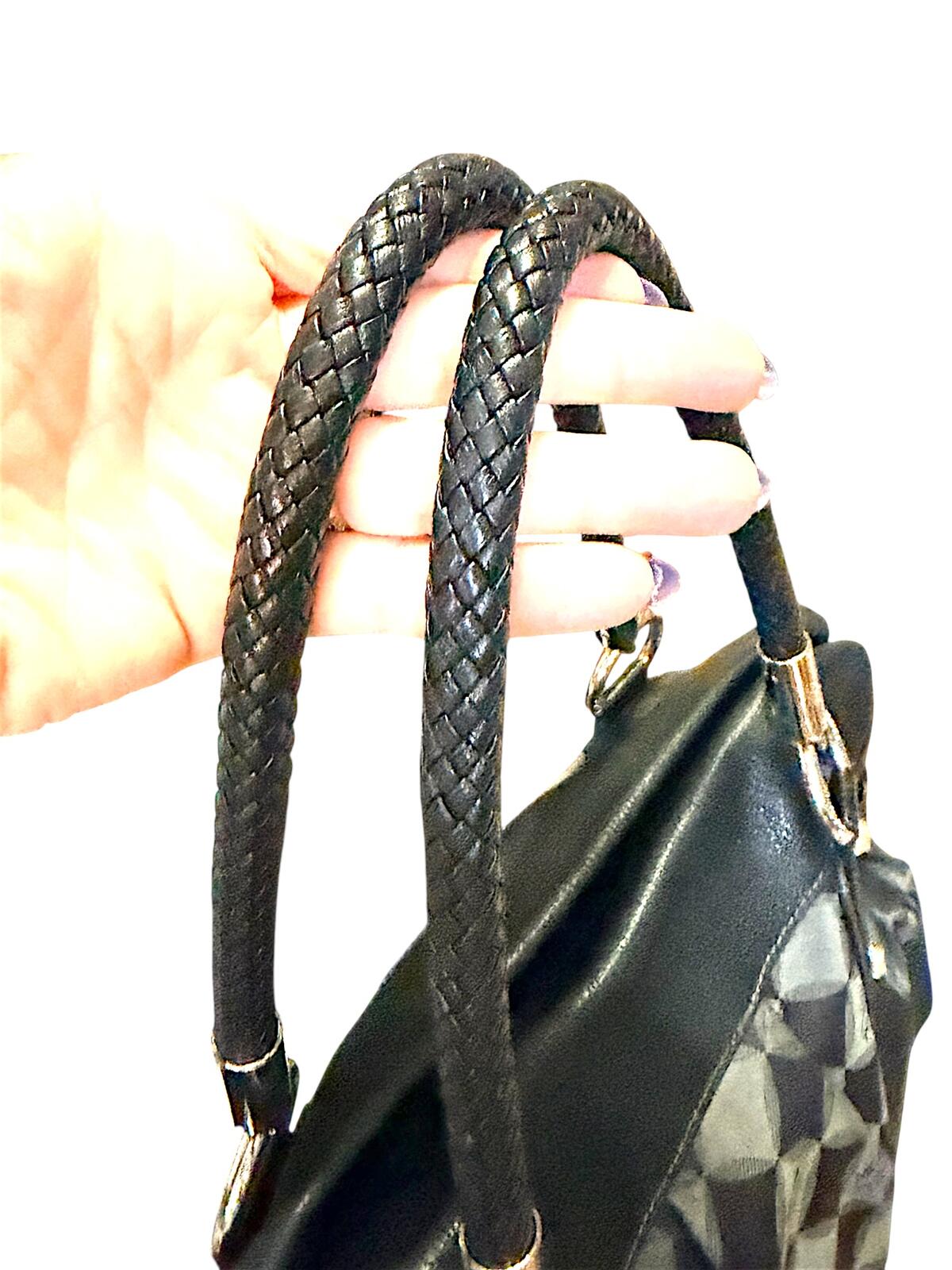 MCM Black Leather and Logo Patterned Handbag