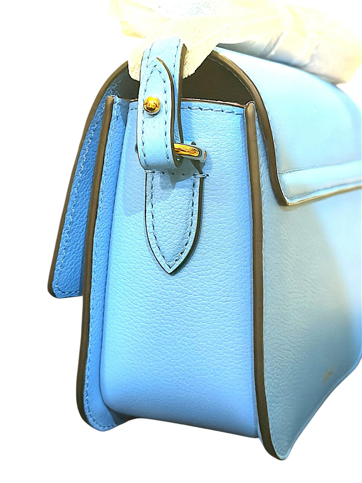 Versace La Medusa Blue Leather Crossbody Bag Gold Medusa Chain Strap NWT