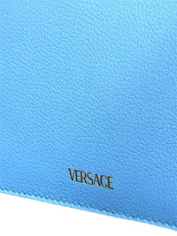 Versace La Medusa Blue Leather Crossbody Bag Gold Medusa Chain Strap NWT