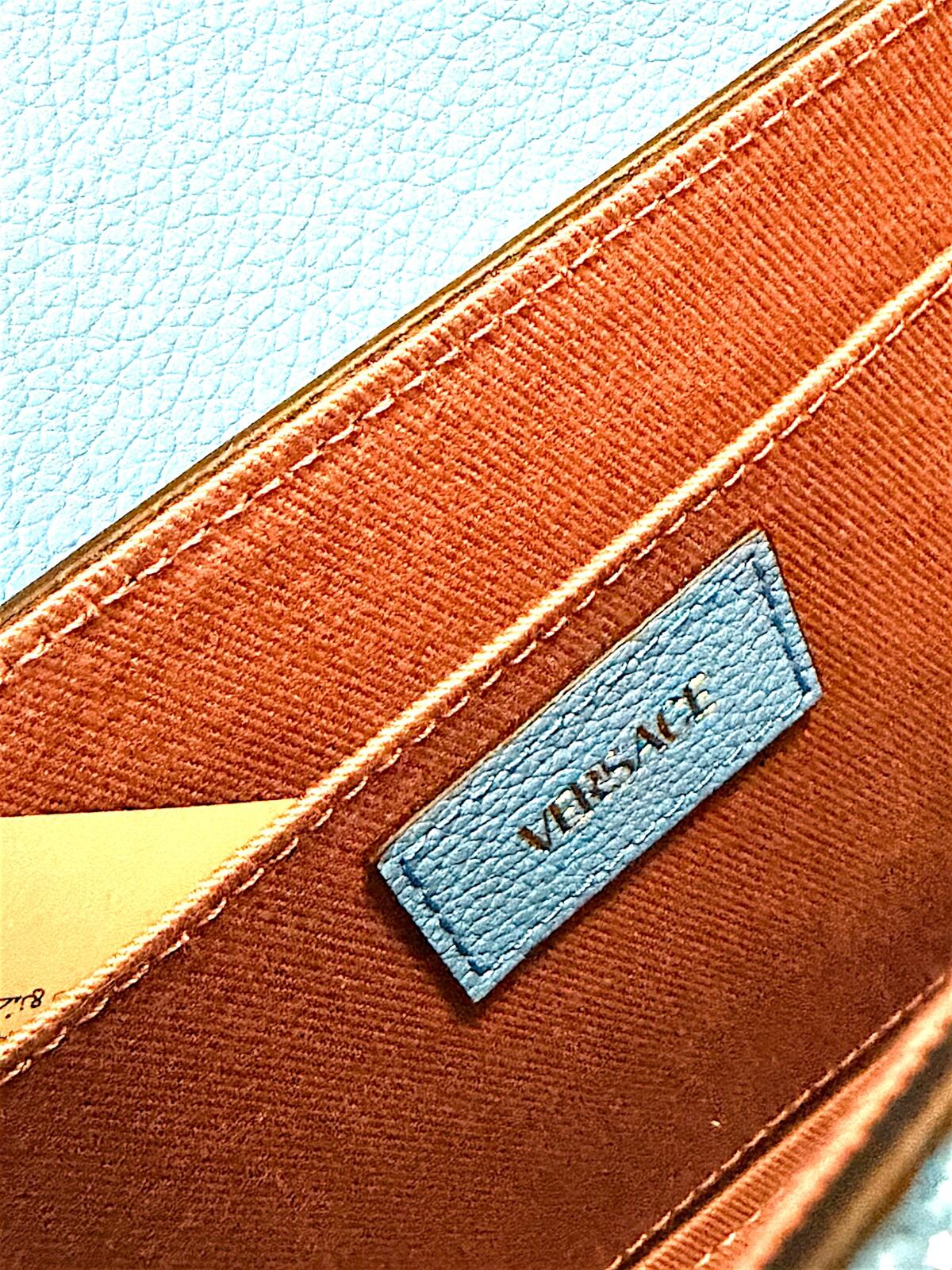 Versace La Medusa Blue Leather Crossbody Bag Gold Medusa Chain Strap NWT