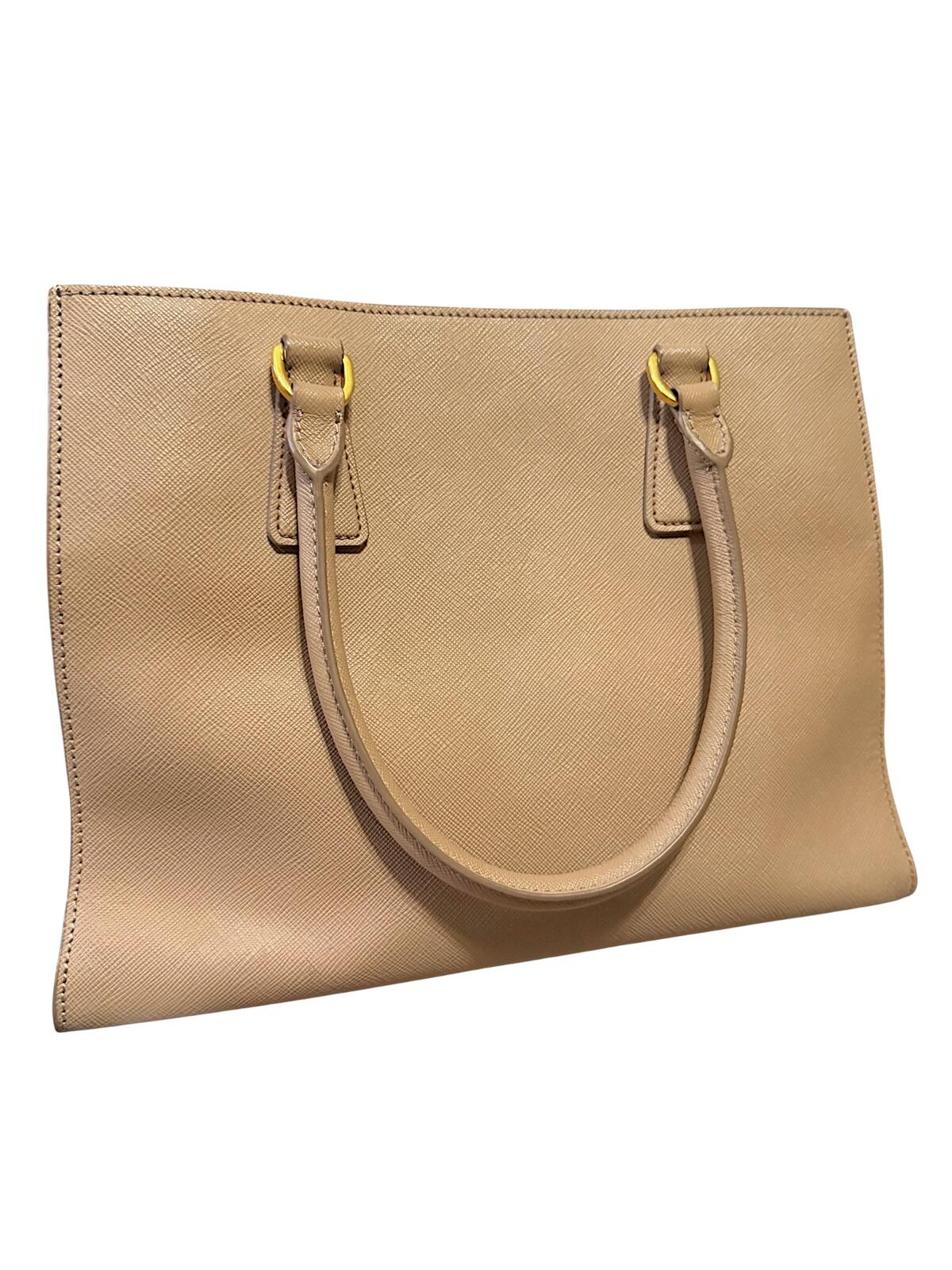 Prada Galleria Double Zip Saffiano Leather Tote Bag Nude Beige Blush Pink Large