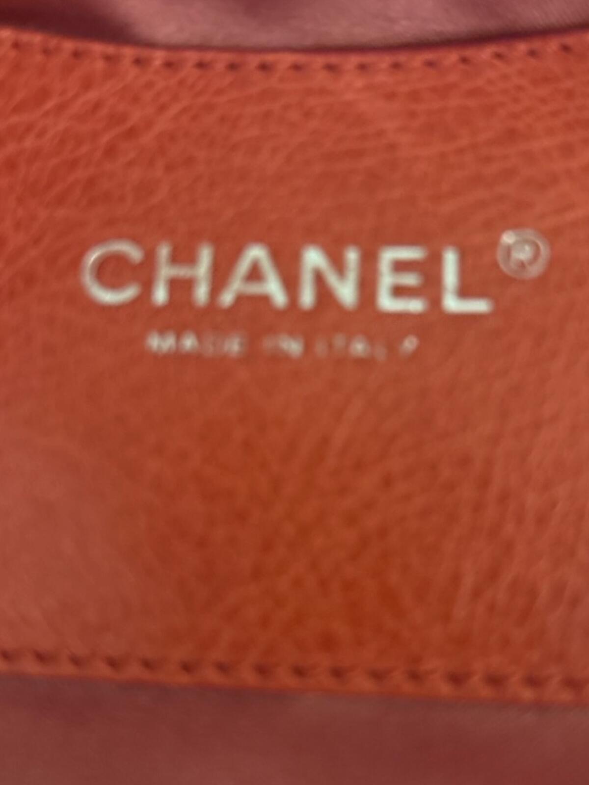 Chanel Coral Red Quilted Caviar Leather CC Tote