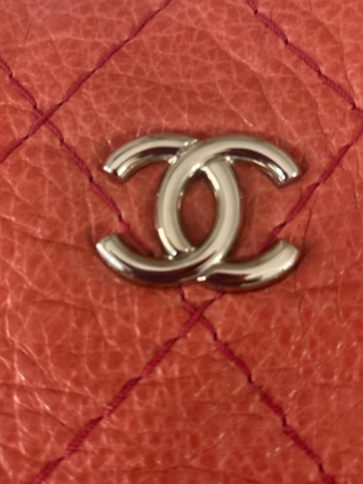 Chanel Coral Red Quilted Caviar Leather CC Tote