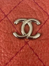 Chanel Coral Red Quilted Caviar Leather CC Tote