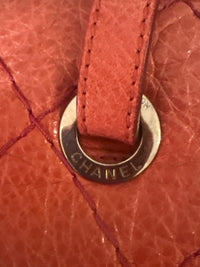 Chanel Coral Red Quilted Caviar Leather CC Tote