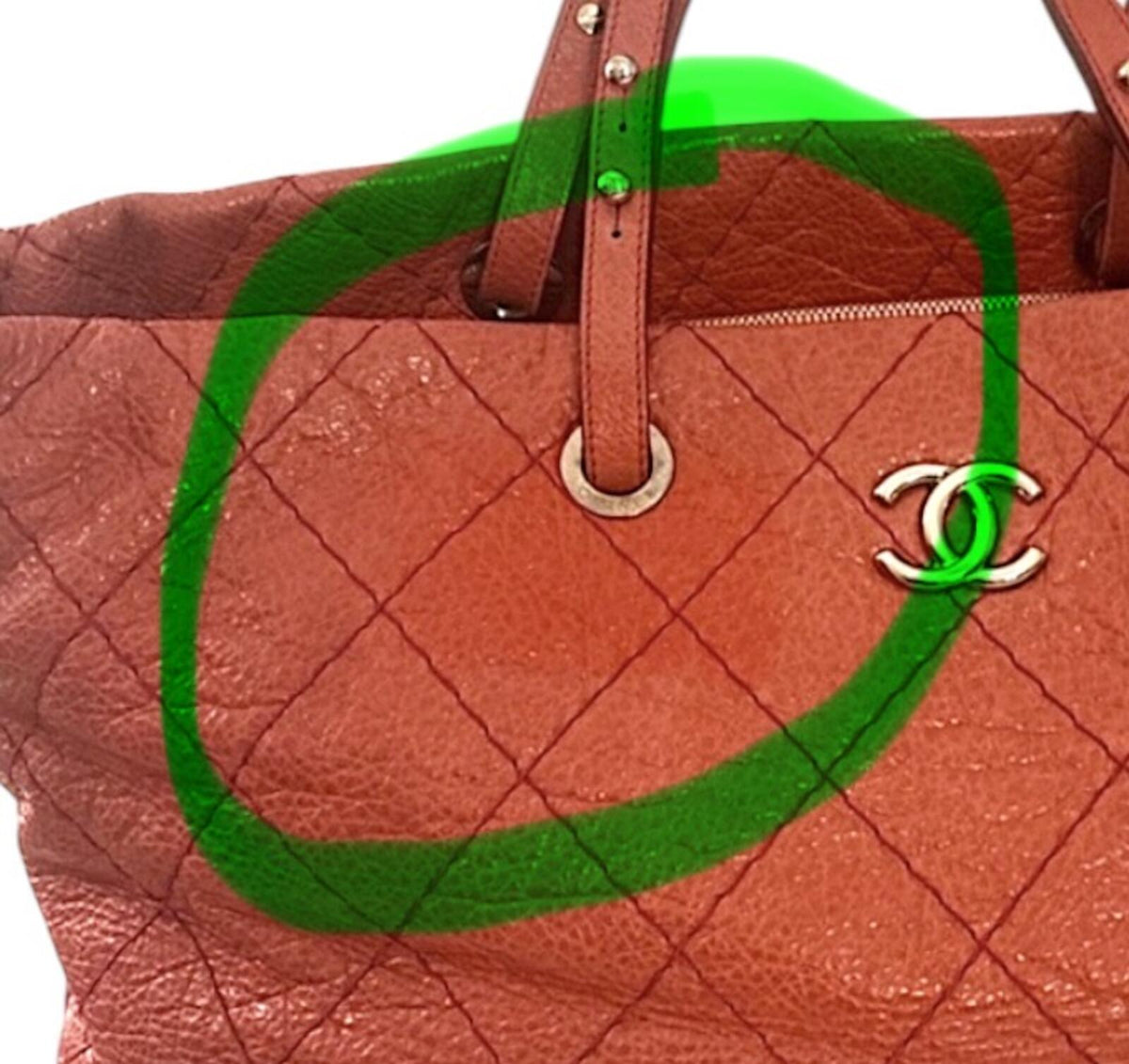 Chanel Coral Red Quilted Caviar Leather CC Tote