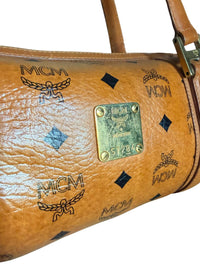 MCM Vintage Cognac Visetos Barrel Shoulder Bag