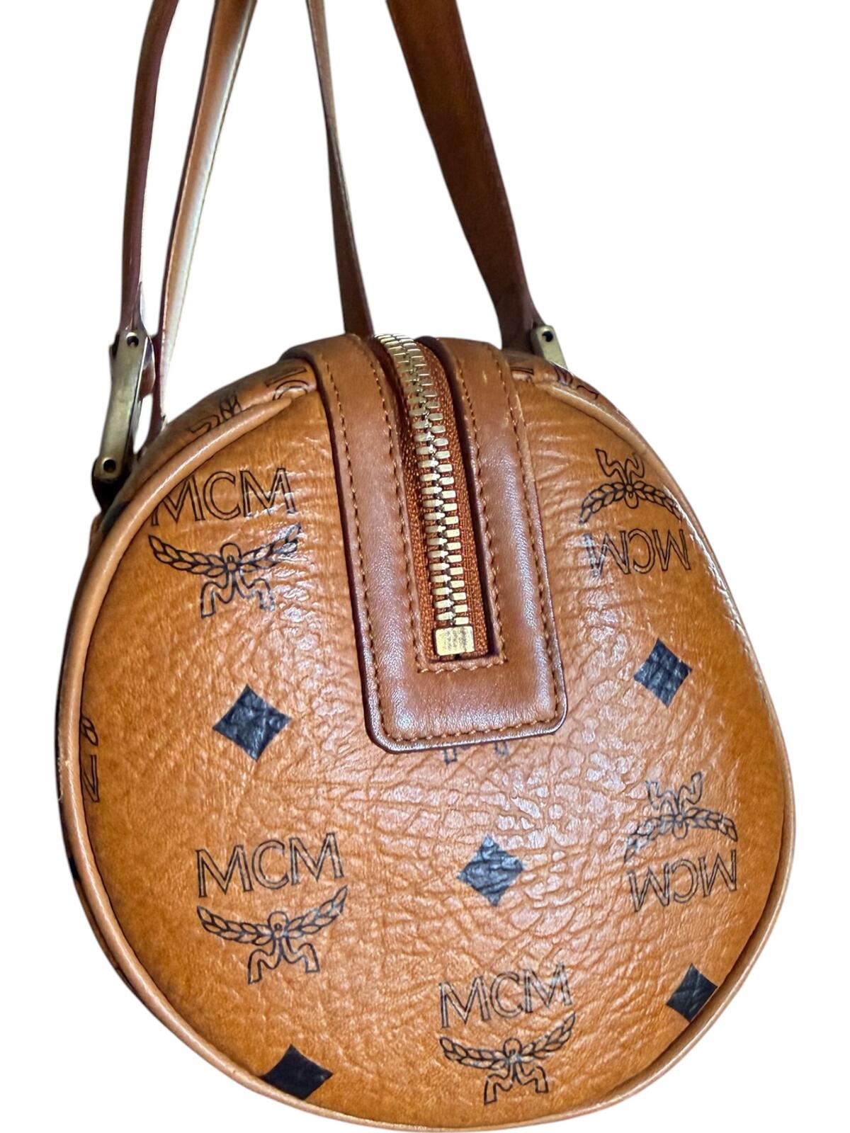 MCM Vintage Cognac Visetos Barrel Shoulder Bag