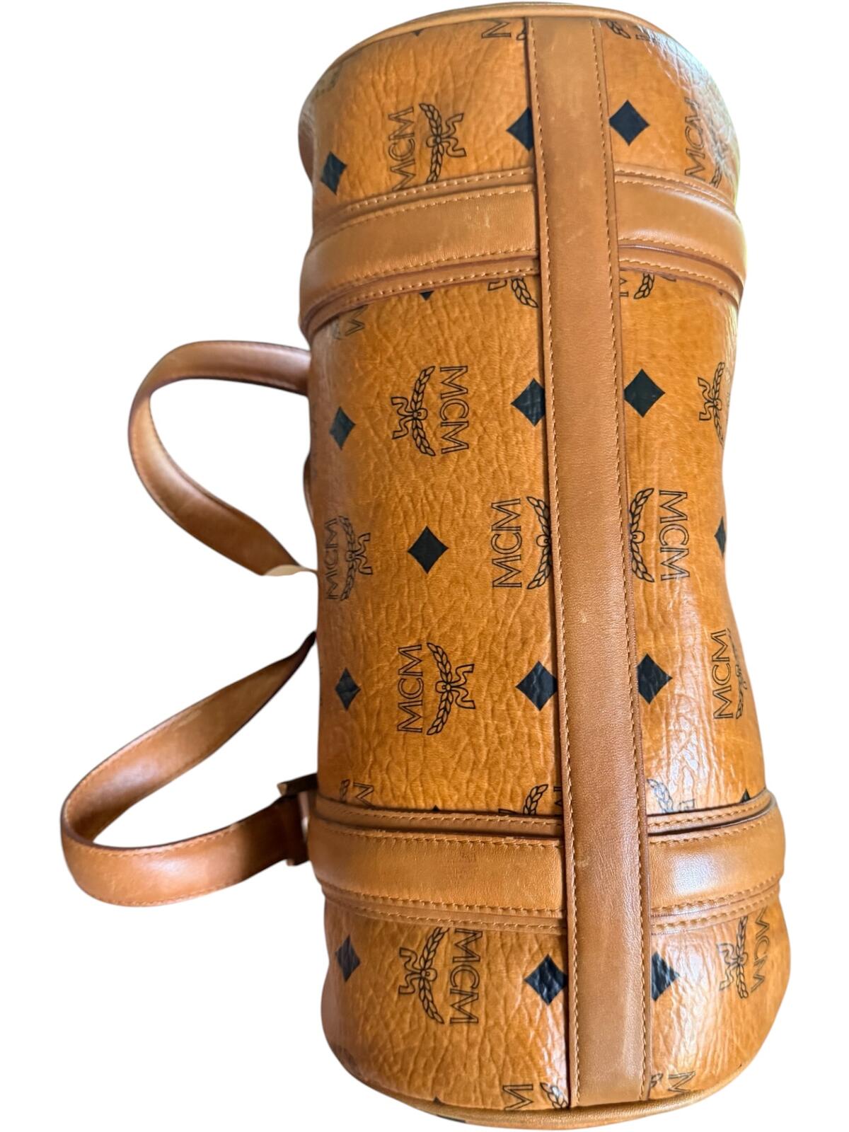 MCM Vintage Cognac Visetos Barrel Shoulder Bag